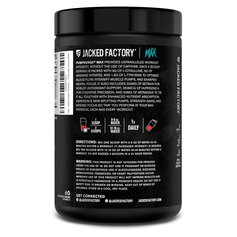 Cherry Limeade flavor seen on glass during Pumpsurge Max workout session.