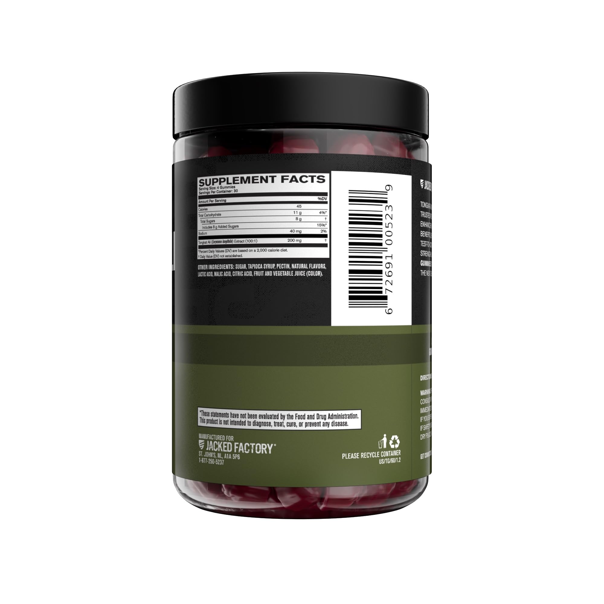 Jacked Factory Tongkat Ali Gummies jar and spoon scene suggests simple daily portioning.