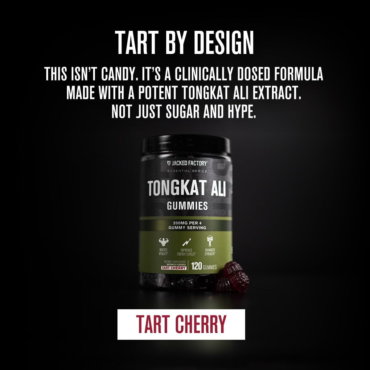 Jacked Factory Tongkat Ali Gummies label information signals quality and ingredient transparency.