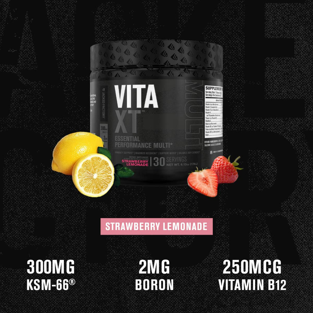 Scoop of Vita XT powder in strawberry lemonade flavor