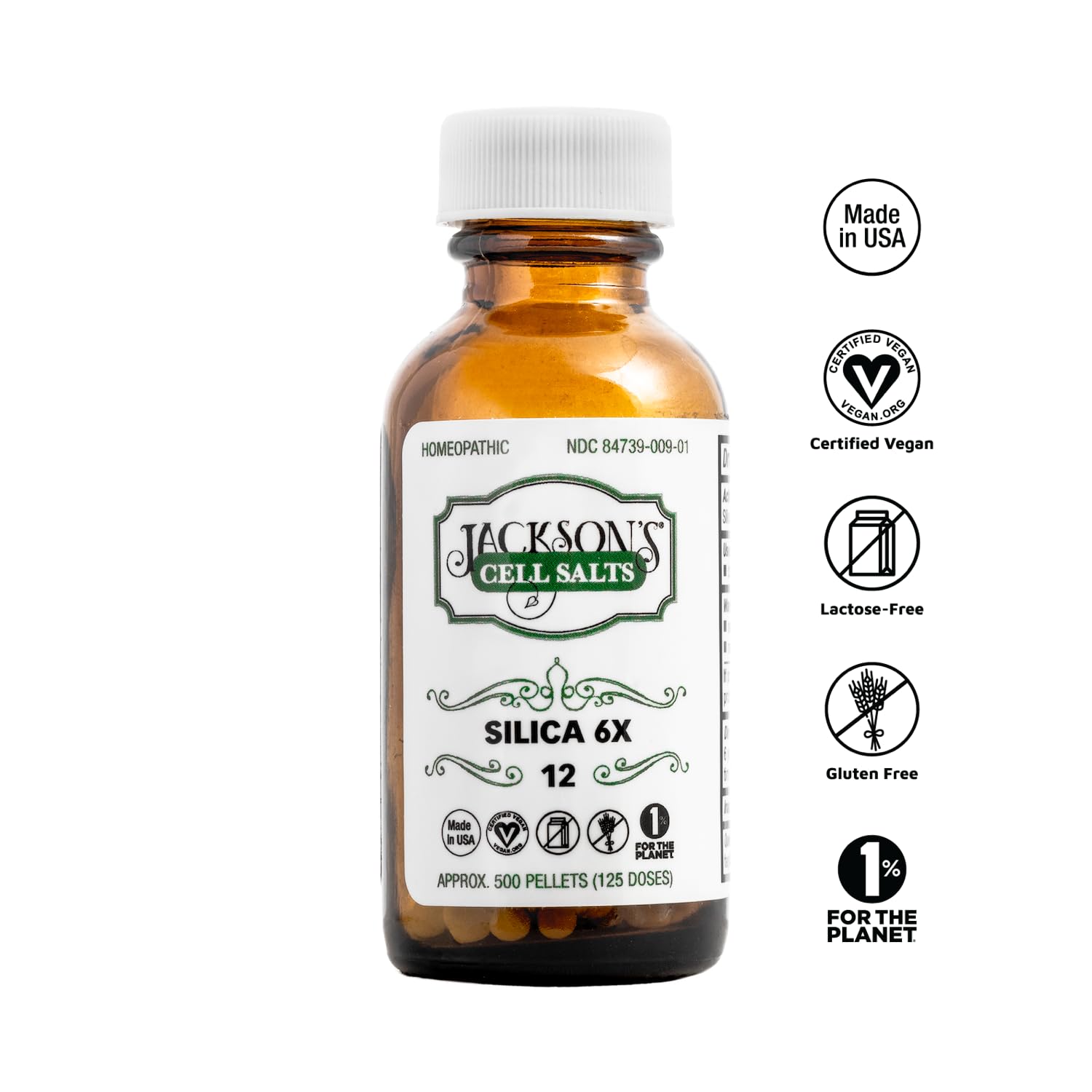 Back label of Jackson's Silicea 6X Cell Salt bottle