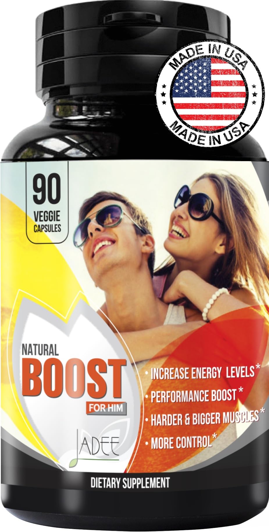 Jadee natural male-enhancing supplement bottle for daily energy support.