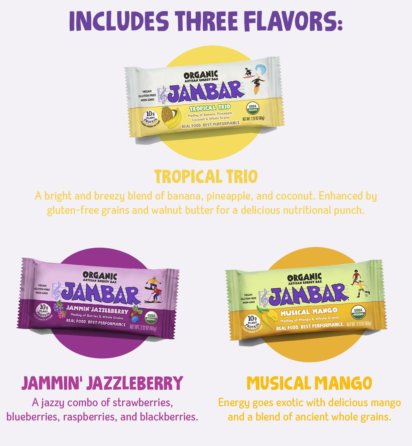 JAMBAR Musical Mango bar, exotic flavor for sustained energy.
