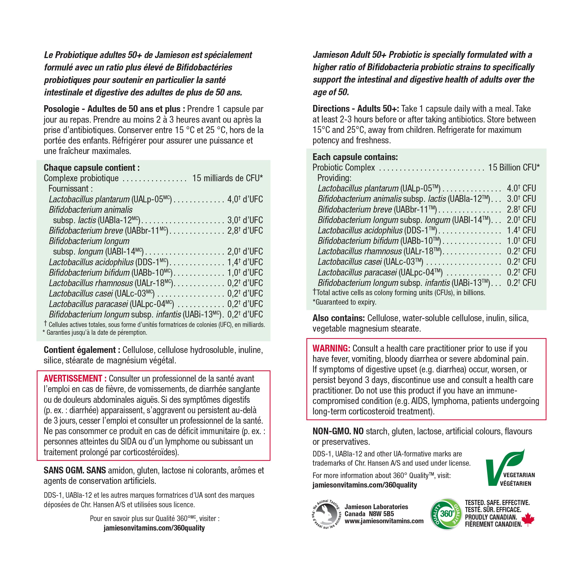 Ingredients per Capsule showing 15 Billion CFU