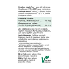 Jamieson B12 100 mcg - ingredients panel and methylcobalamin information