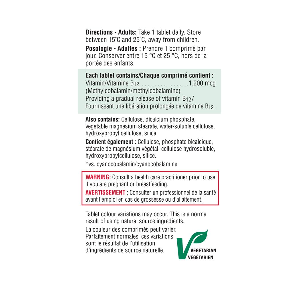 Packaging and bottle of Jamieson Vitamin B12 1200 mcg