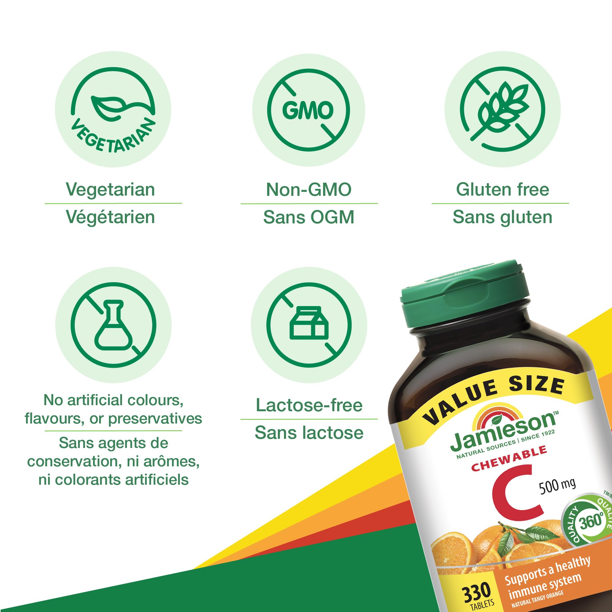 Jamieson 330-count chewable Vitamin-C packaging back panel