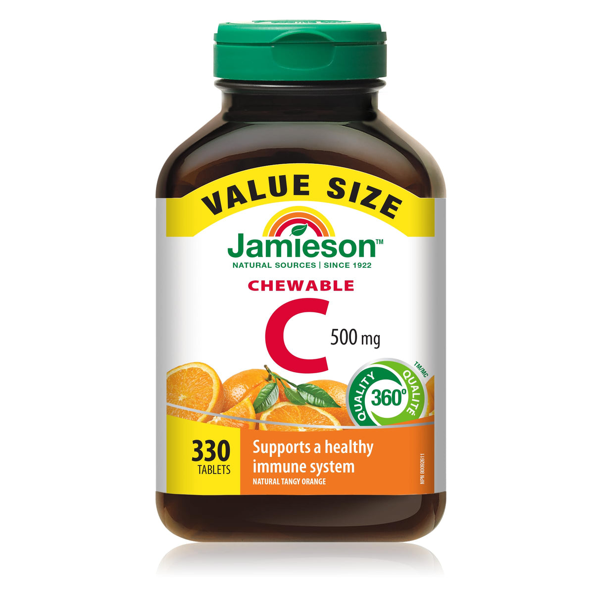Jamieson Chewable Vitamin-C 500mg Tangy Orange 330-count pack front