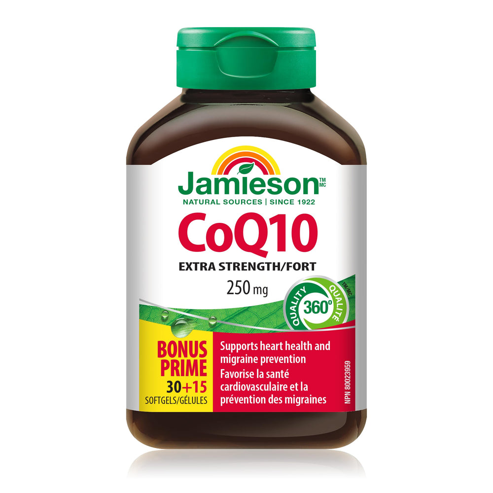 Front view of Jamieson CoQ10 250mg high potency bottle