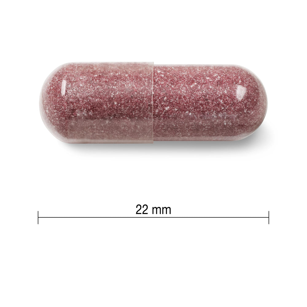 Two cranberry capsules representing daily usage