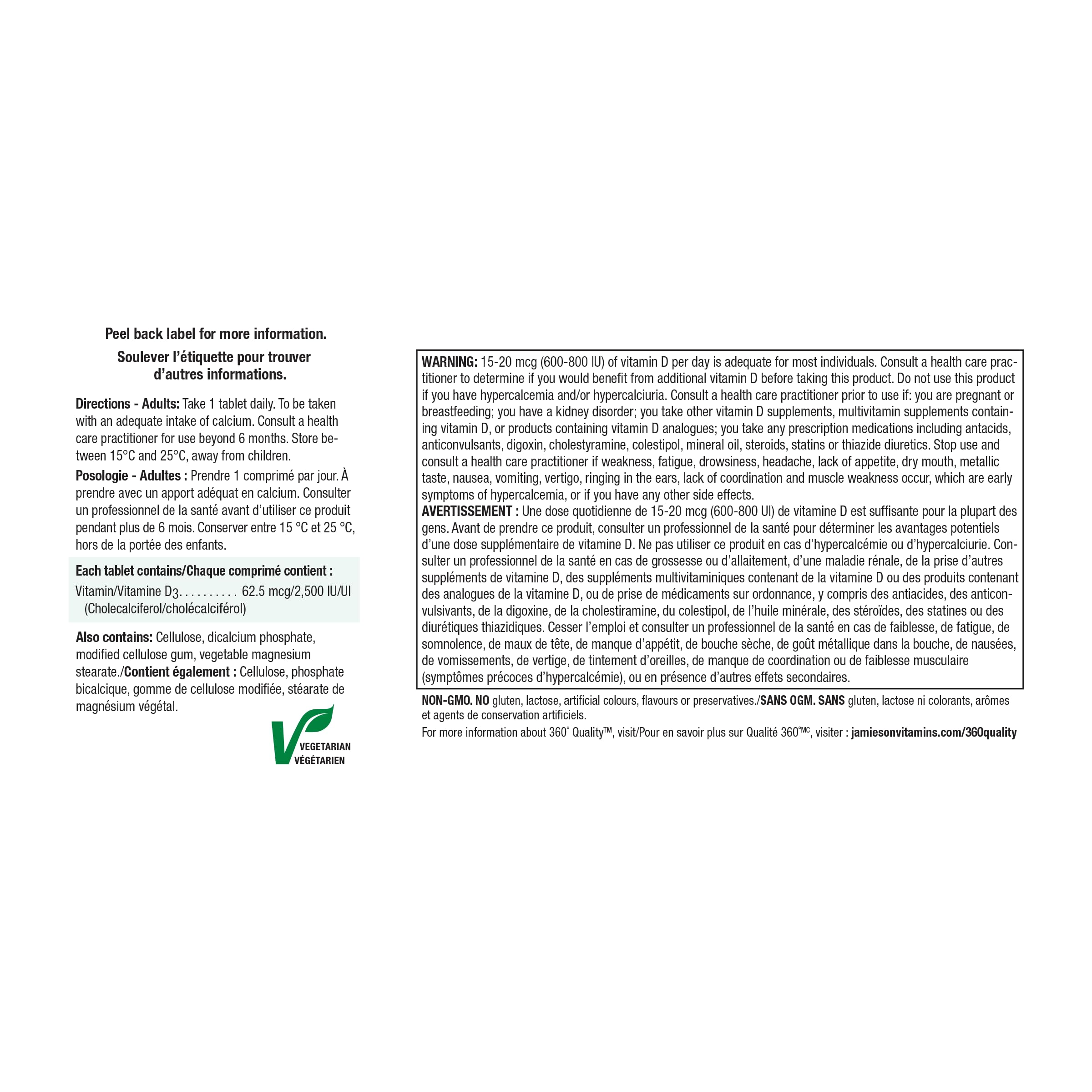 Side view of Jamieson D3 bottle packaging