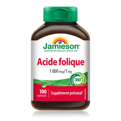 Close-up of Jamieson Folic Acid 1mg 100 Tablets label