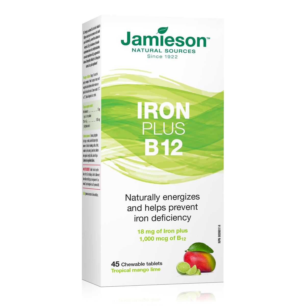 Front view of Jamieson Iron + Vitamin B12 bottle with label