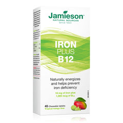 Front view of Jamieson Iron + Vitamin B12 bottle with label