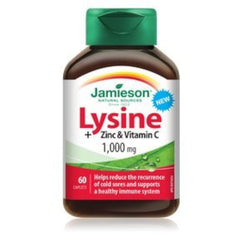 Jamieson Lysine + Zinc & Vitamin C 1000mg, 60 caplets bottle