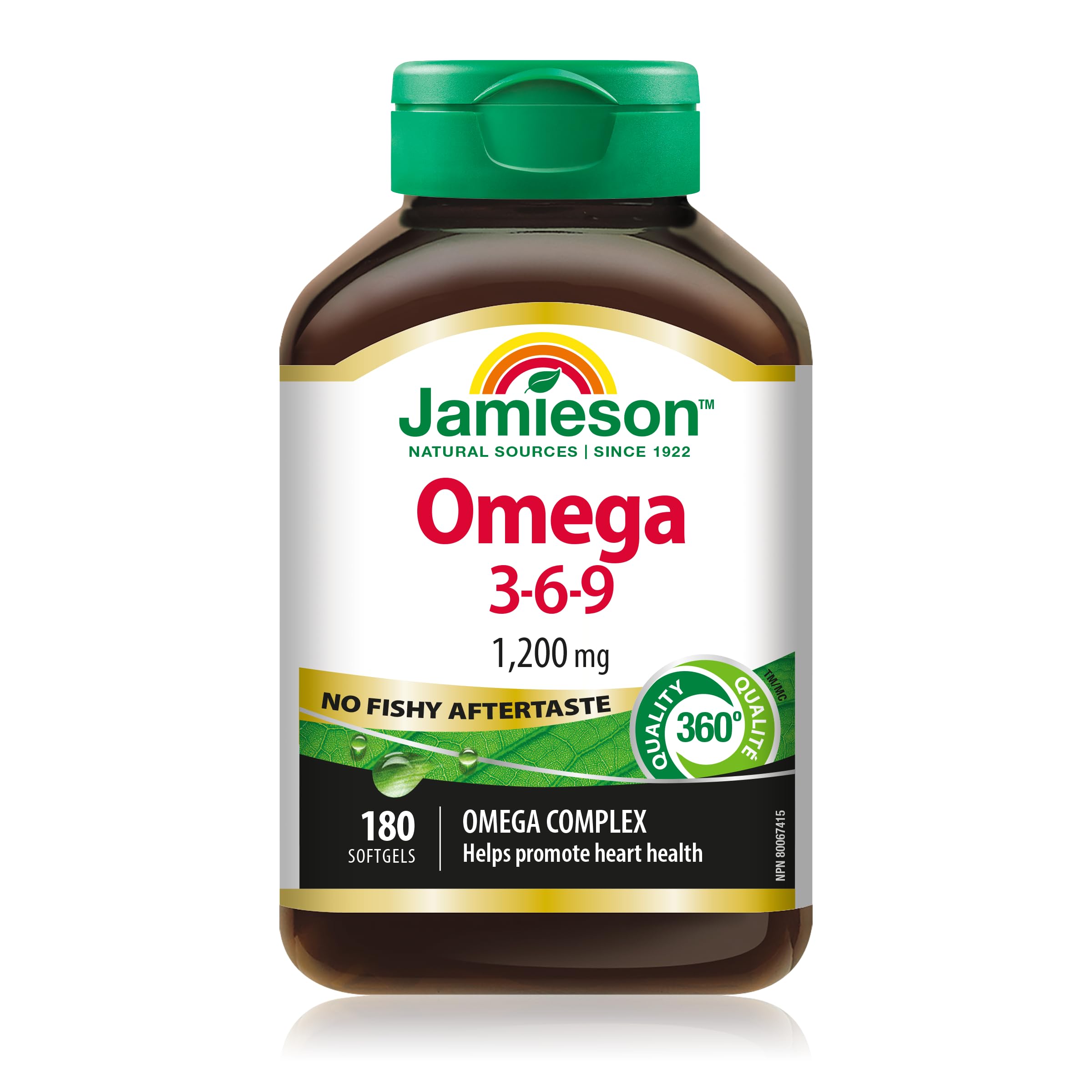 Jamieson No Fishy Aftertaste Omega-3-6-9 SoftGels bottle front view