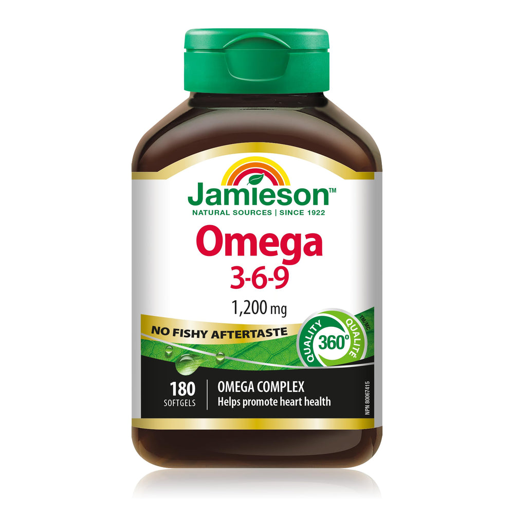 Jamieson No Fishy Aftertaste Omega-3-6-9 SoftGels bottle front view