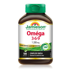 Close up of Jamieson Omega-3-6-9 SoftGels bottle label