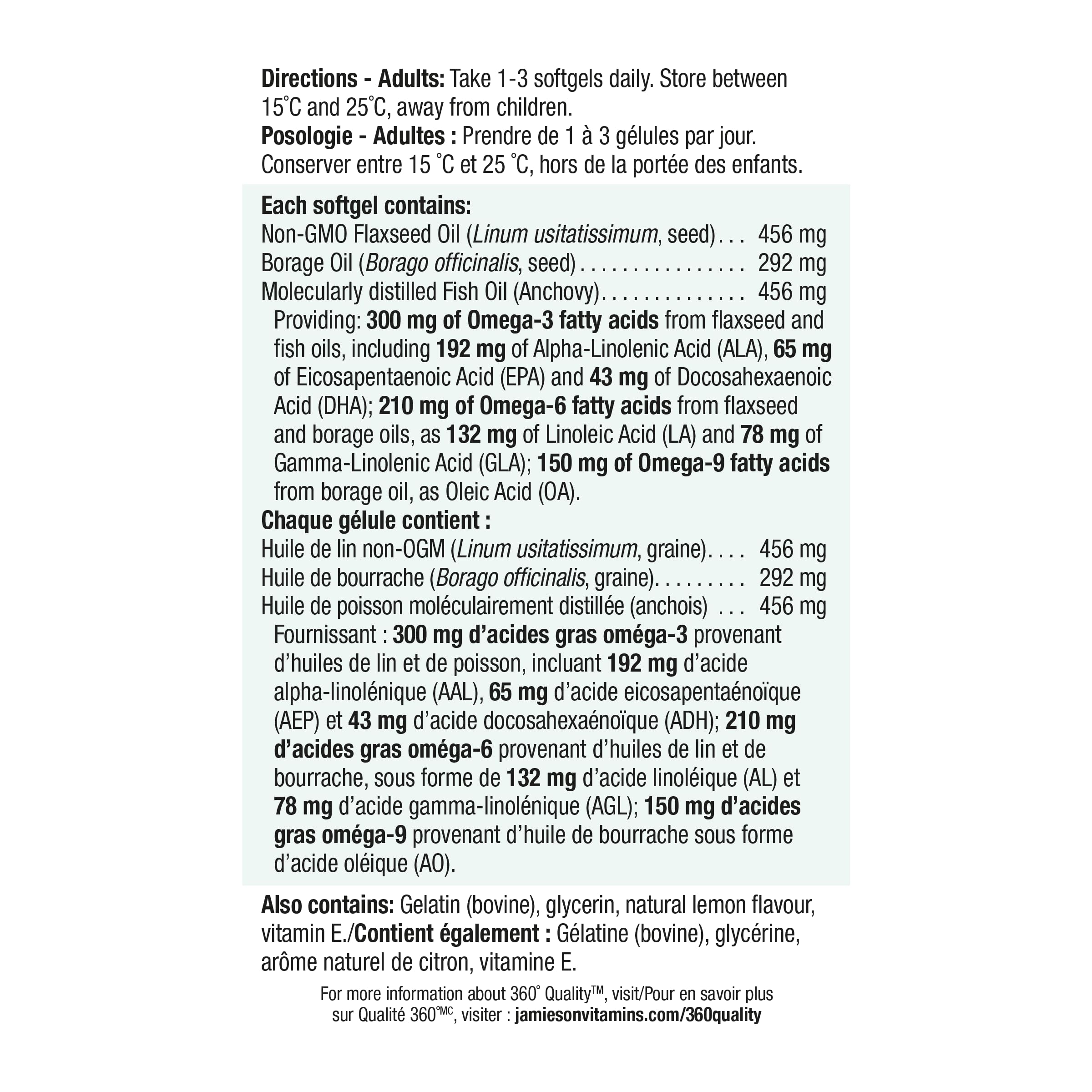 Back label highlighting purified blend ingredients