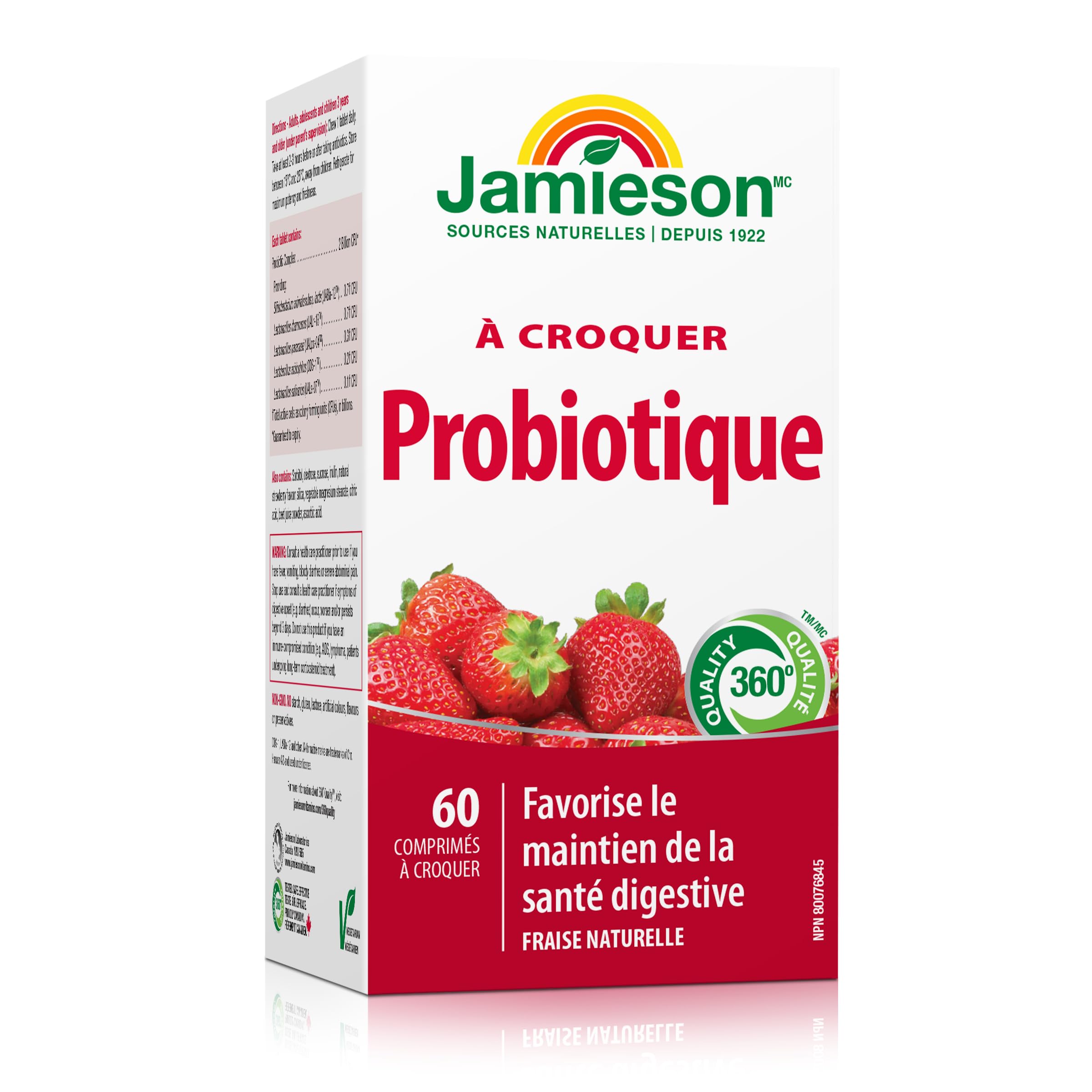 Close-up of strawberry-flavored probiotic chewable tablet