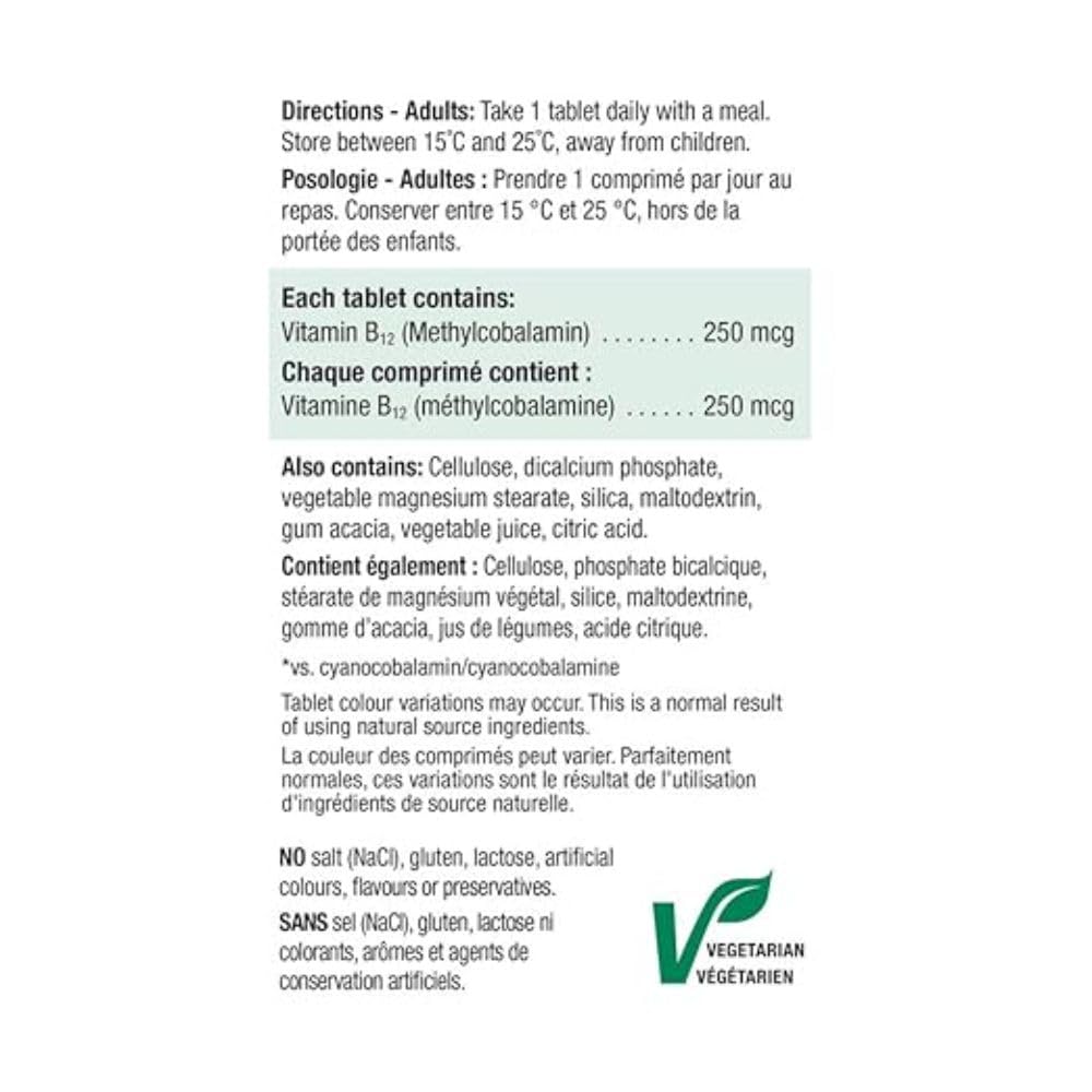 Close-up of Jamieson B12 bottle label showing 250 mcg