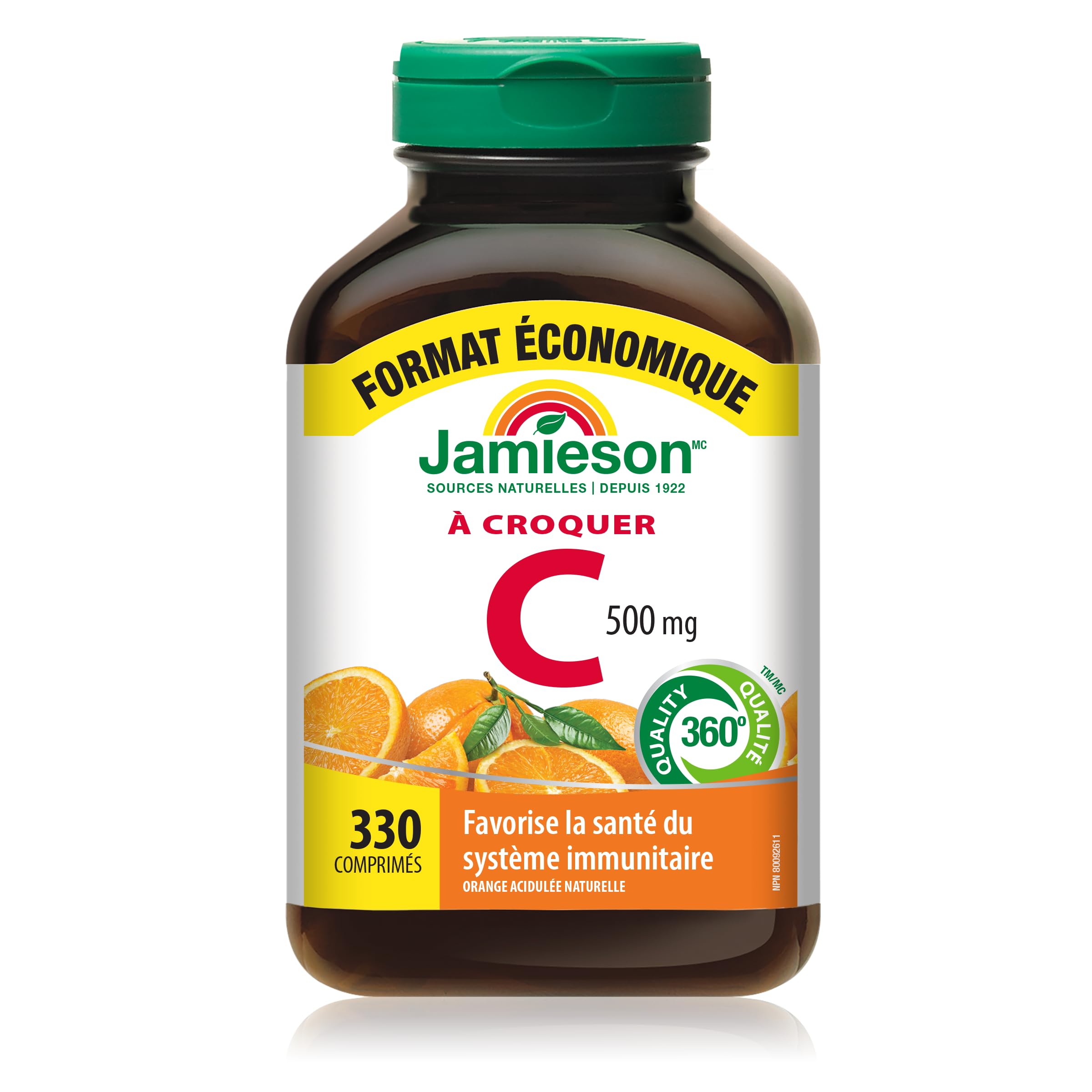 Jamieson Vitamin-C 500mg chewables Tangy Orange bottle label