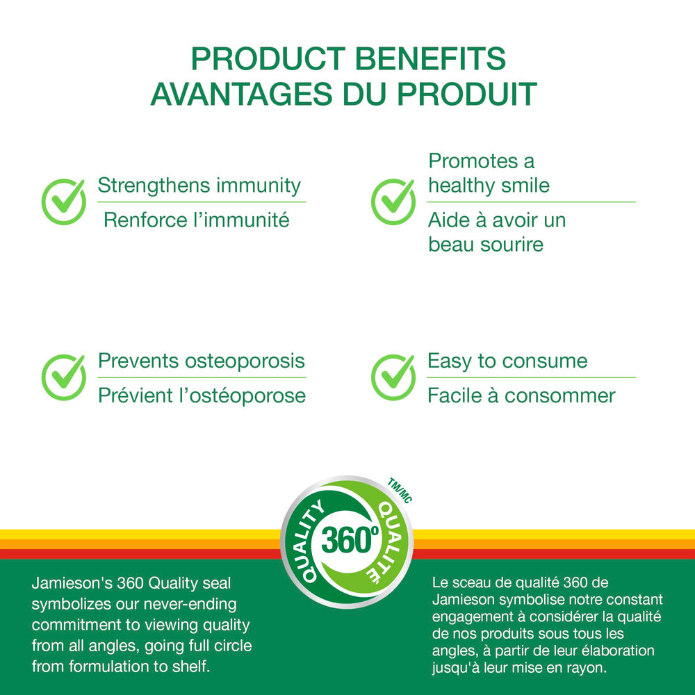 Close-up of Jamieson Vitamin D3 1000 IU bottle