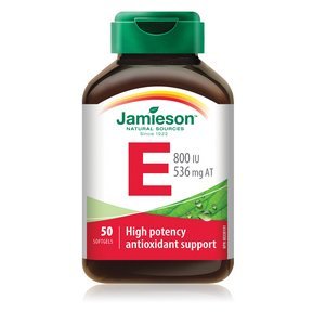 Jamieson Vitamin E 800 IU bottle with 50 softgels