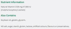 Close-up of Jamieson Vitamin E 800 IU softgels capsule