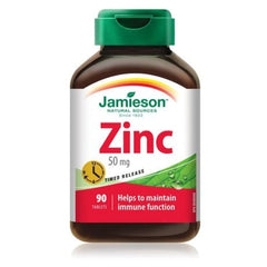 Jamieson Zinc 50 mg supplement bottle with 90 tablets