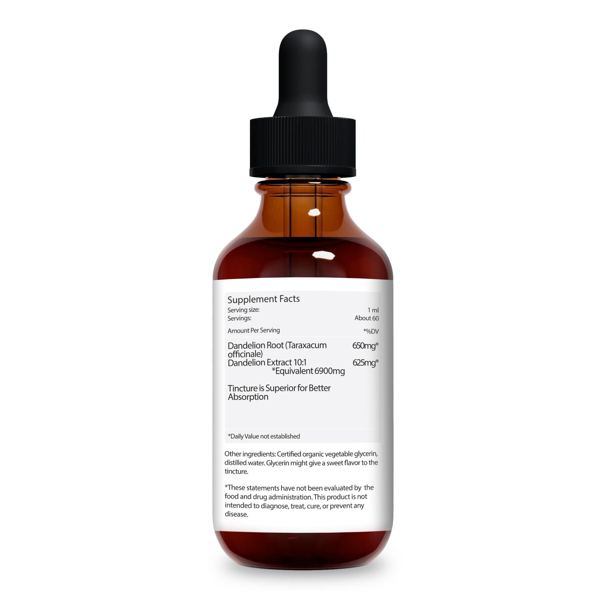 Close-up of Jantu Dandelion Root Liquid Extract label and bottle