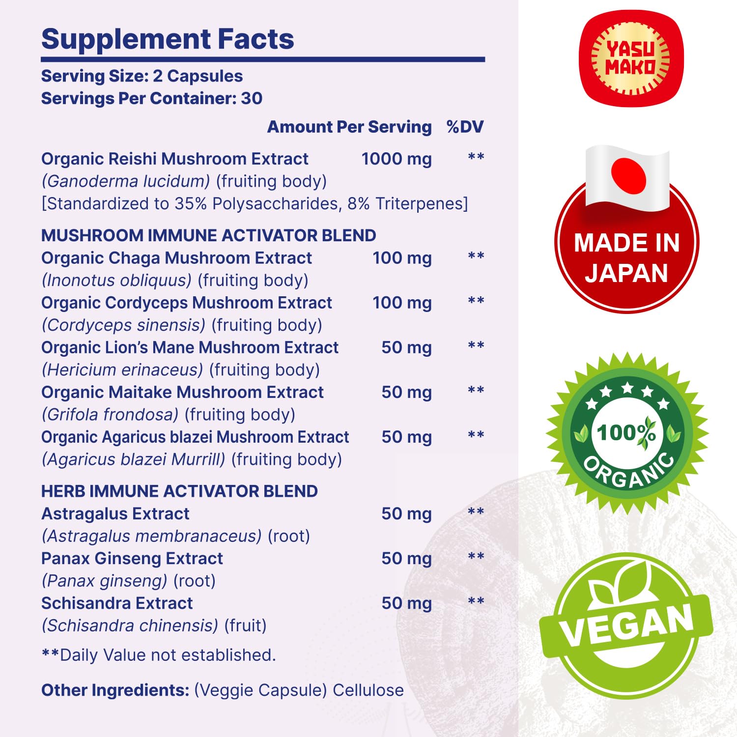 Mushroom extract blend label highlighting 9-in-1 formulation