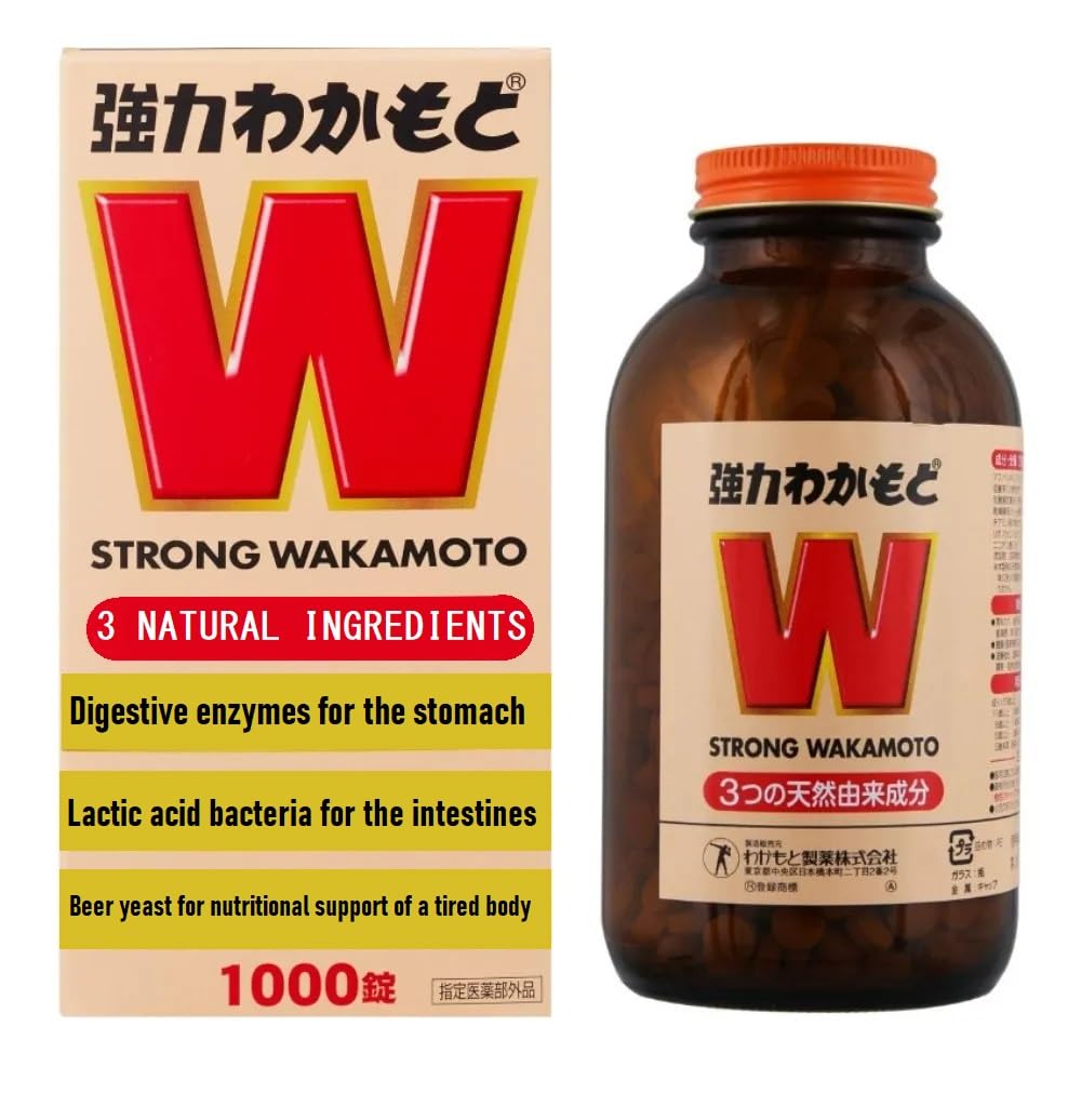 Bottle of Japanese Strong WAKAM0T0 (1000) dietary supplement on a white background