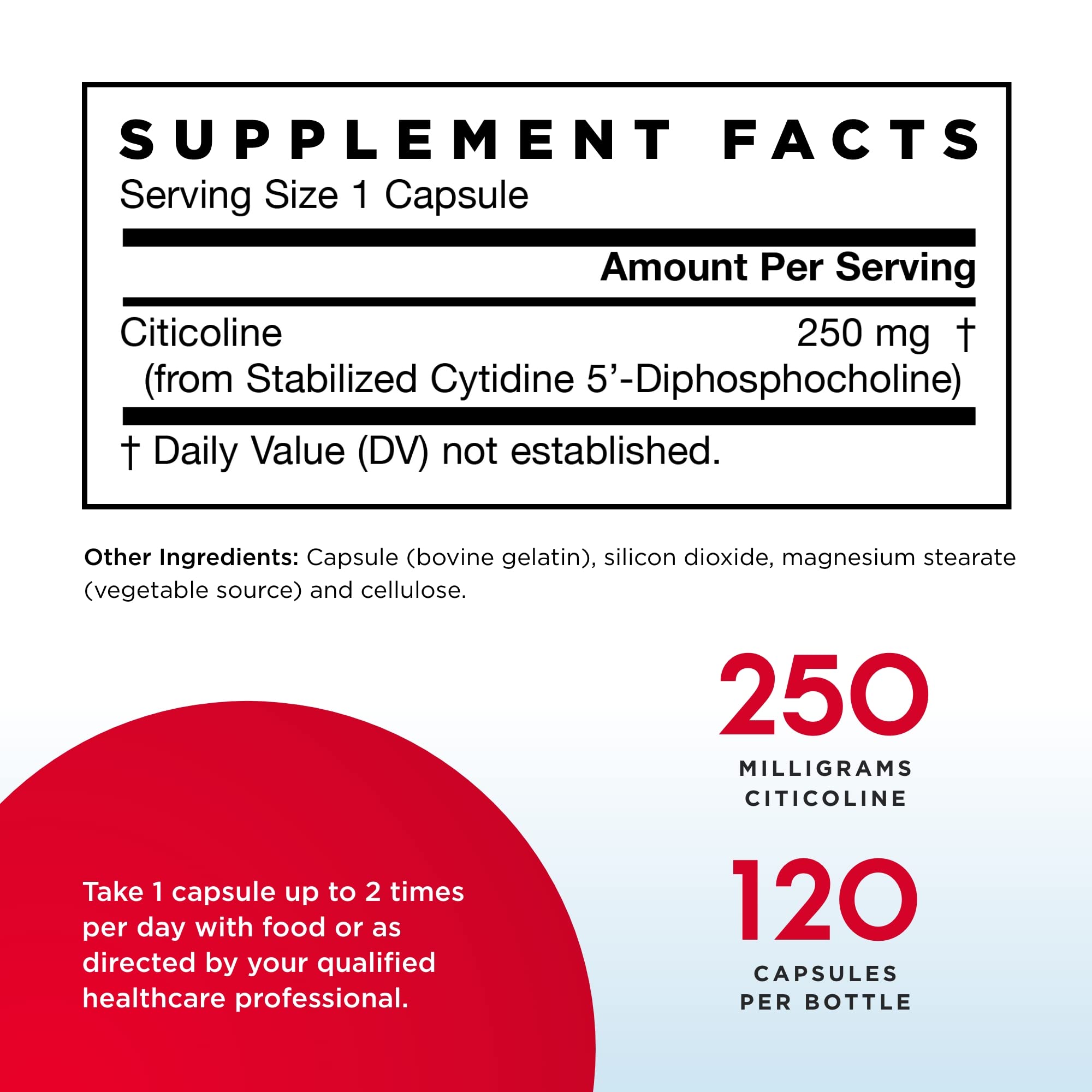 Close-up of the Jarrow Citicoline label showing 250 mg of CDP Choline