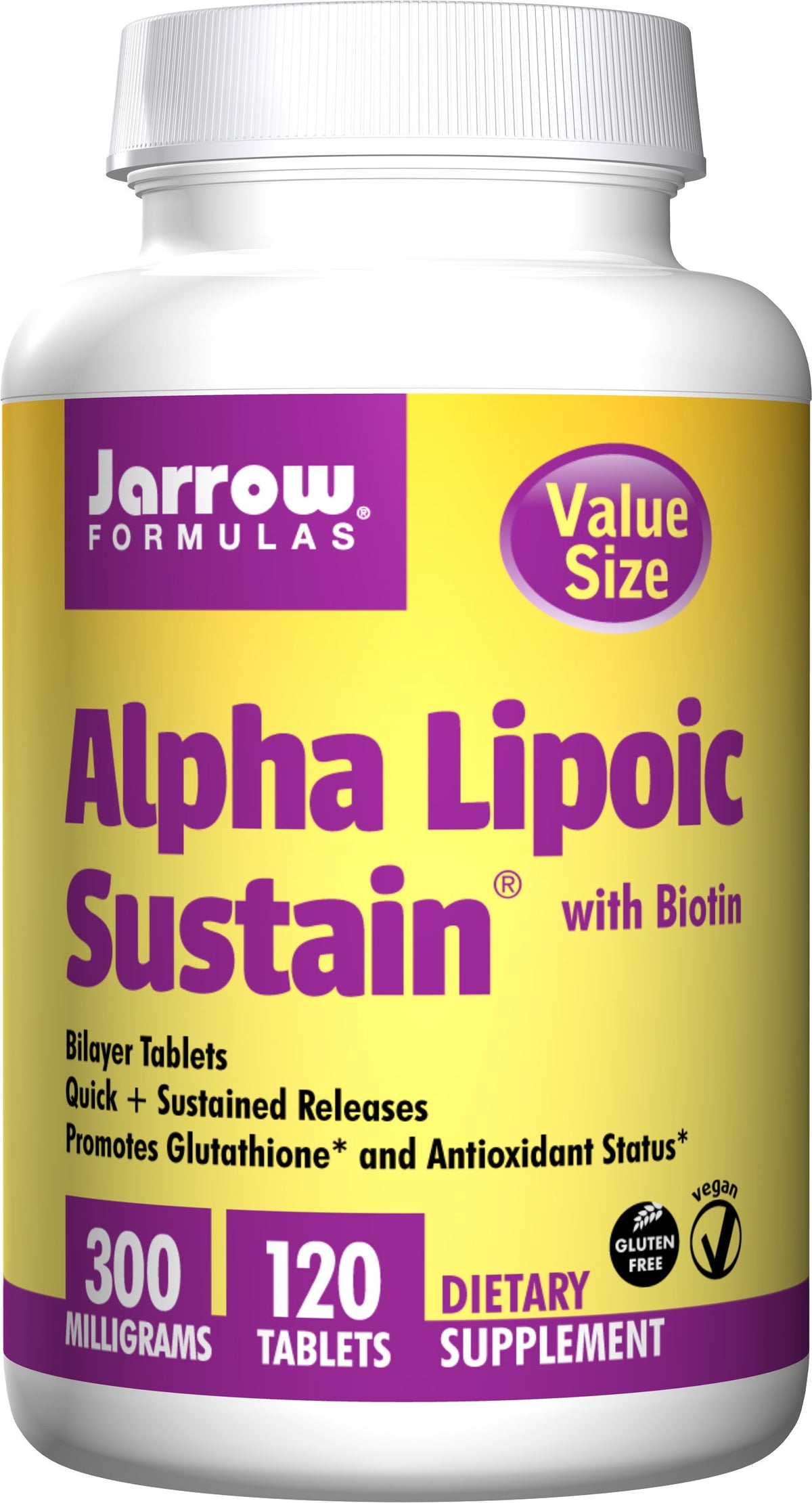 Jarrow Formulas Alpha Lipoic Sustain 300 bottle front view for sustained release support