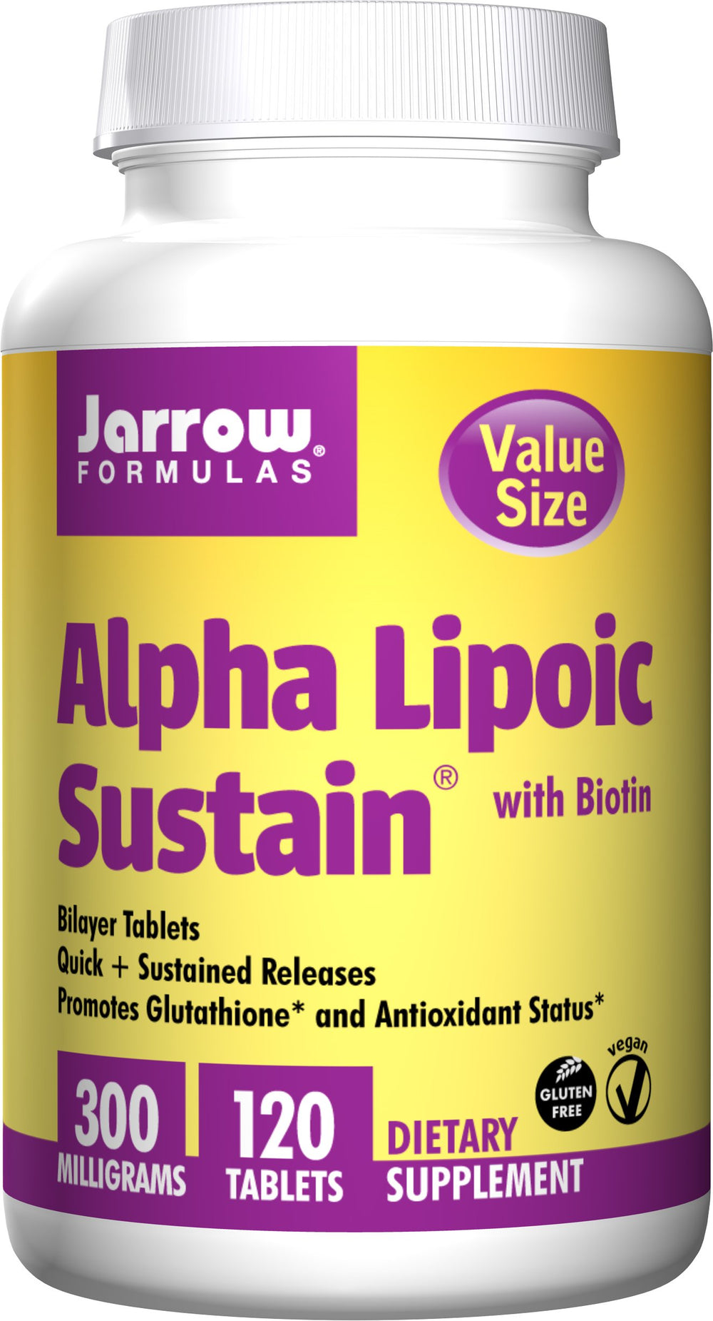 Jarrow Formulas Alpha Lipoic Sustain 300 bottle front view for sustained release support