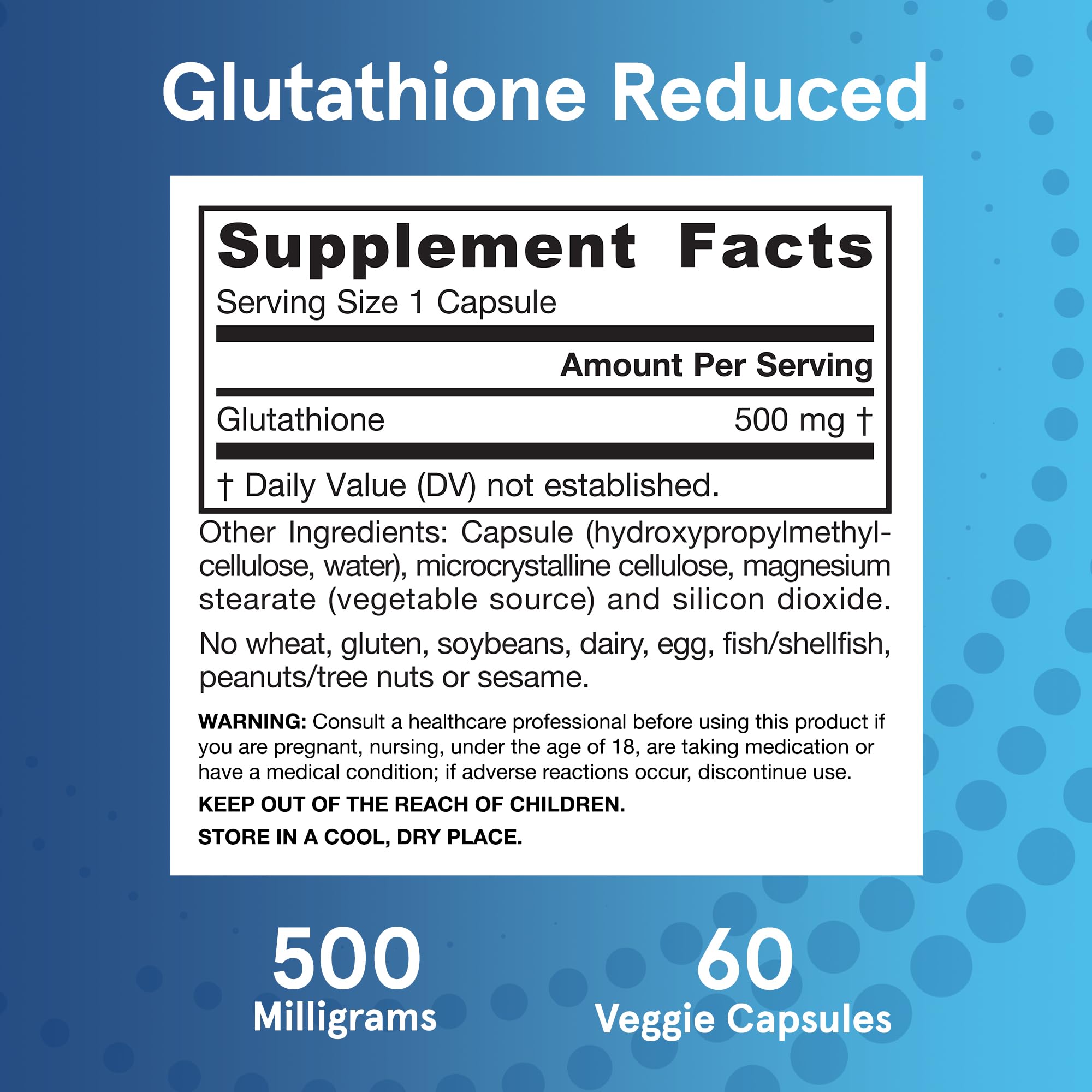 Ingredients showing reduced glutathione 500 mg per capsule