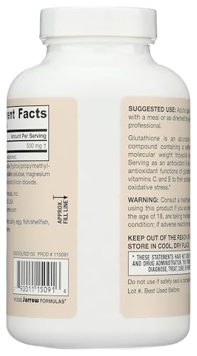 Close-up of Jarrow Formulas Glutathione Reduced 500 mg veggie capsules bottle