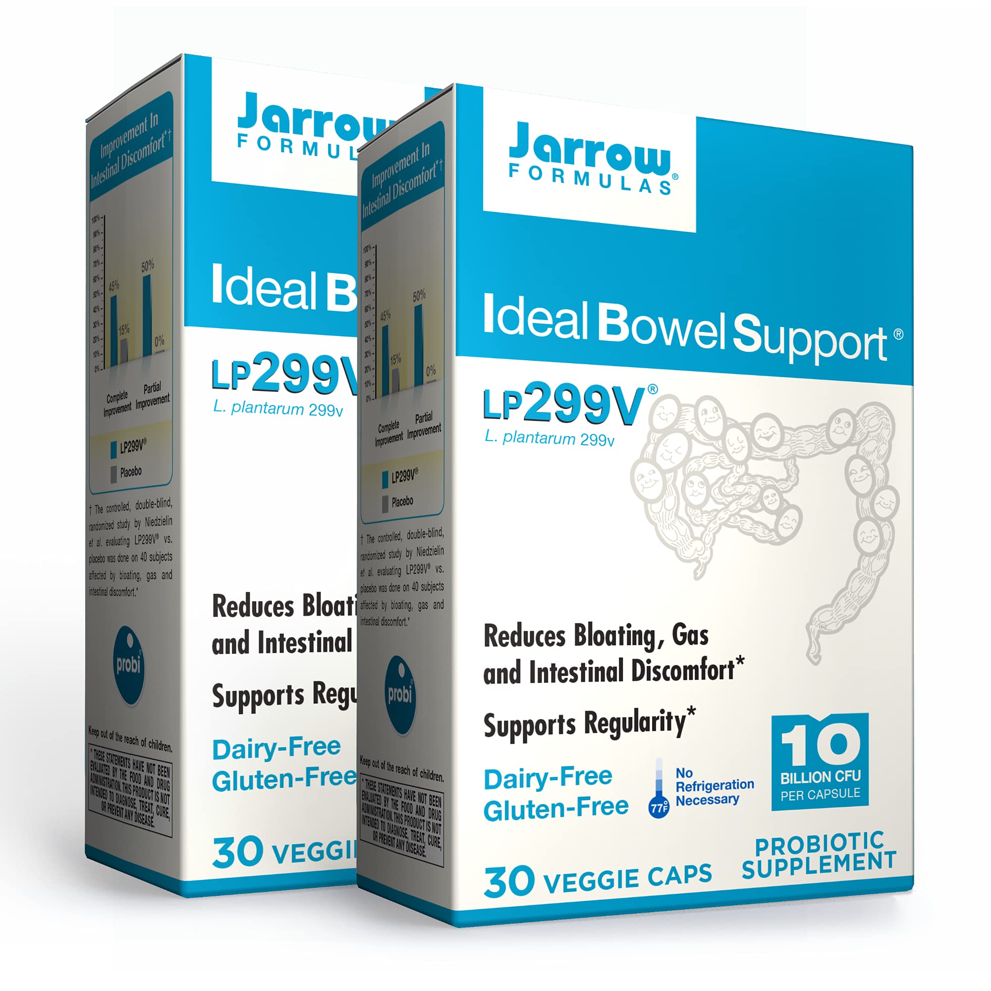 Jarrow Formulas Ideal Bowel Support – two-pack bottle arrangement with 60 servings