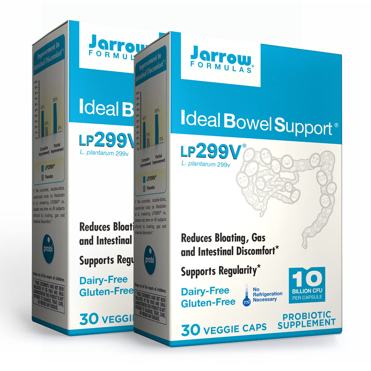 Jarrow Formulas Ideal Bowel Support – two-pack bottle arrangement with 60 servings