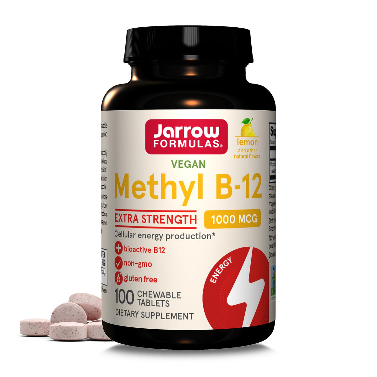 Jarrow Methyl B-12 lemon flavored chewable bottle