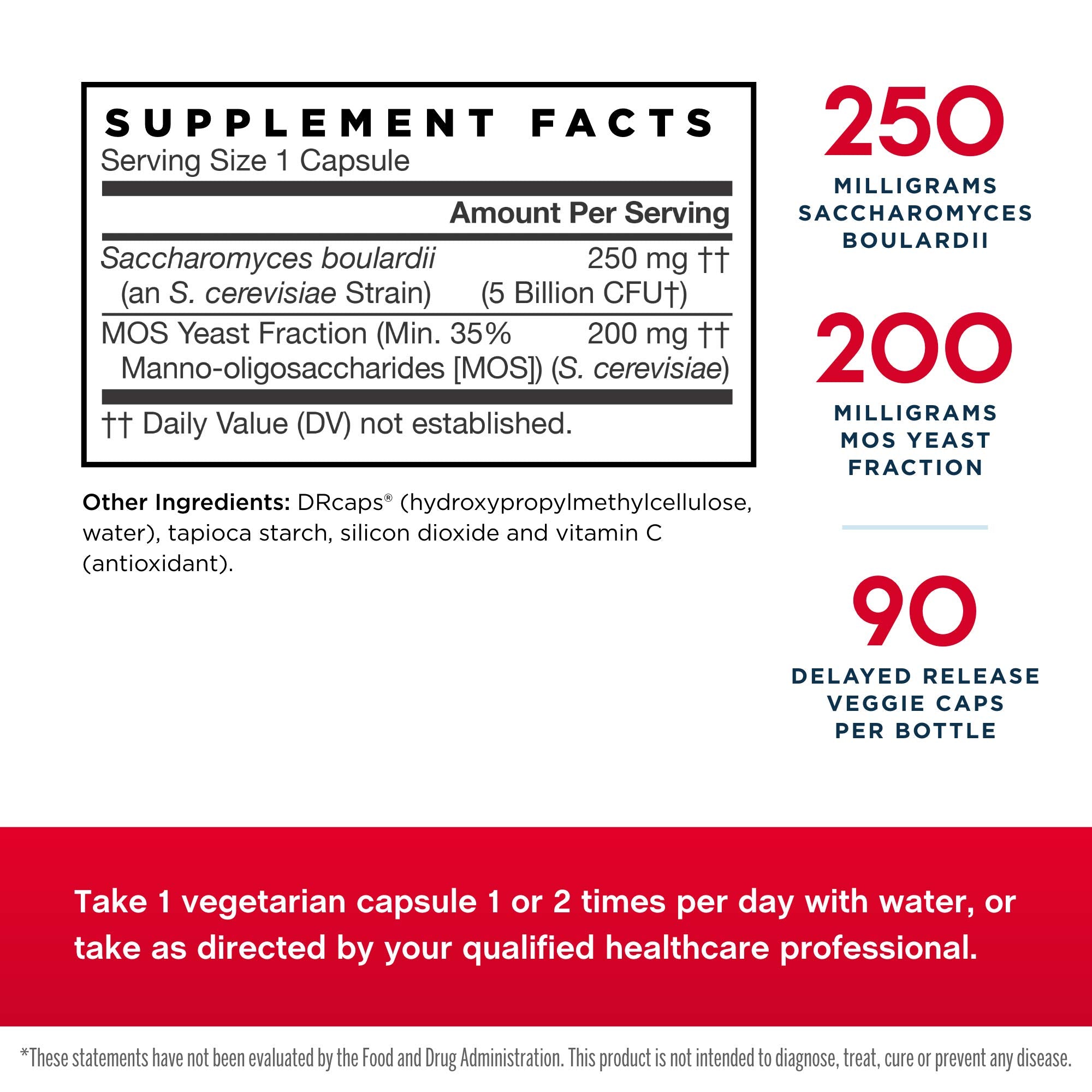 Back label of Jarrow Saccharomyces Boulardii + MOS 2-Pack