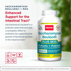Bottle label close-up of Jarrow Saccharomyces Boulardii + MOS 2-Pack