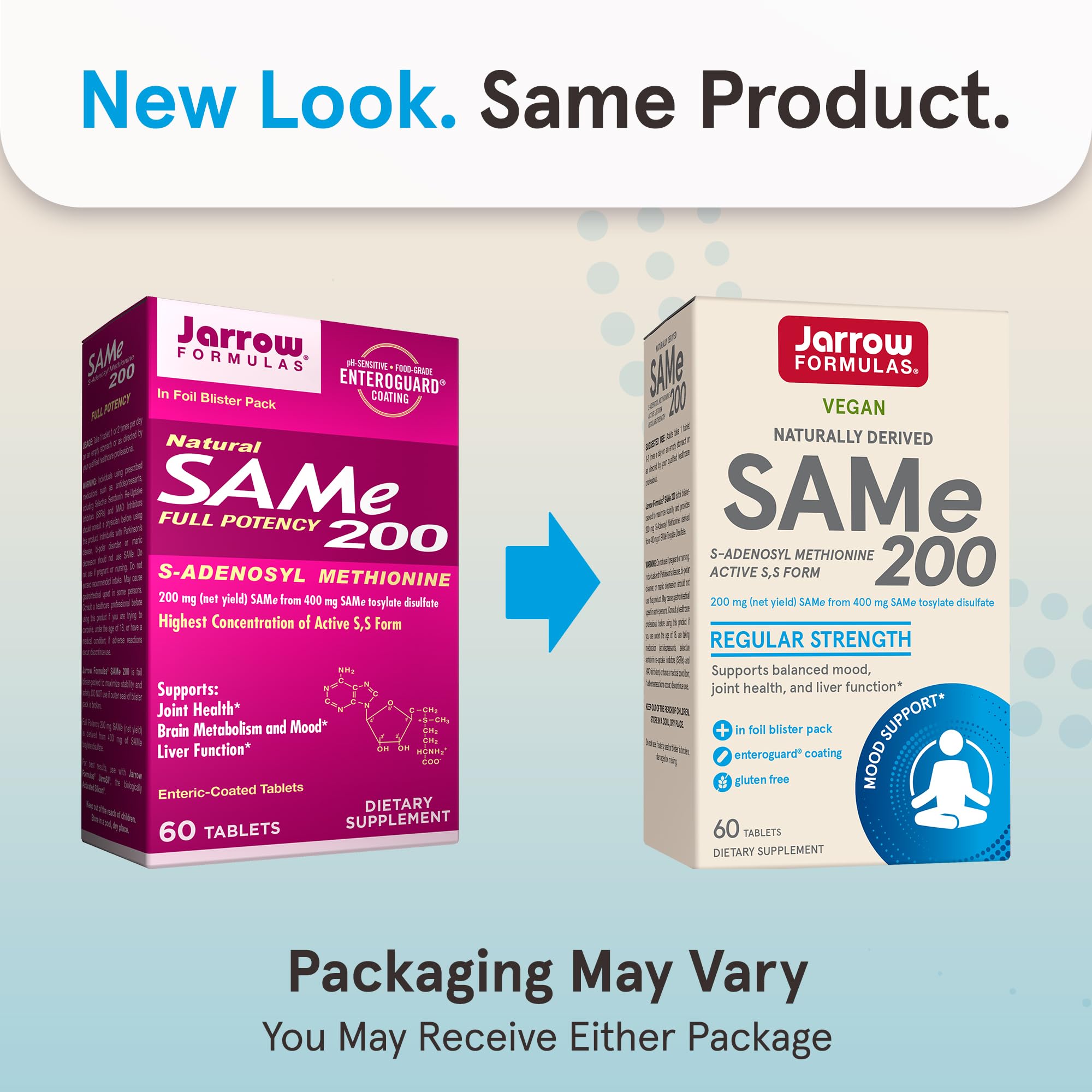 Enteric-coated SAMe tablets illustration