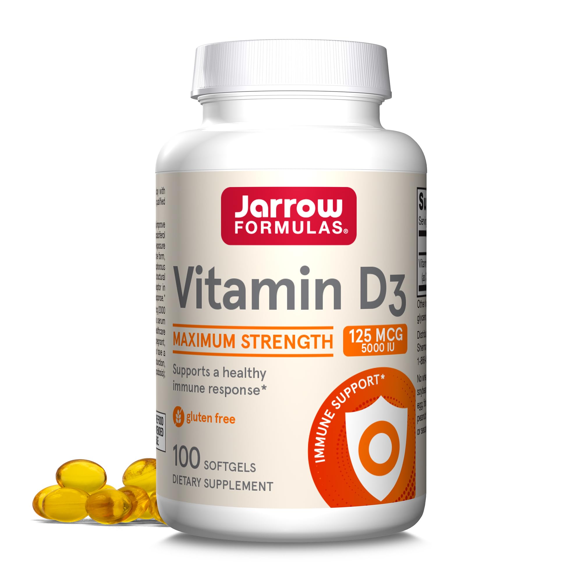 Bottle of Jarrow Vitamin D3 5000 IU softgels