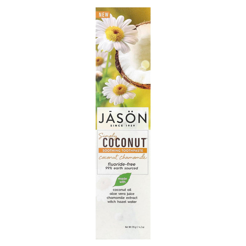 Front packaging of Jason Simply Coconut Soothing Toothpaste Coconut Chamomile