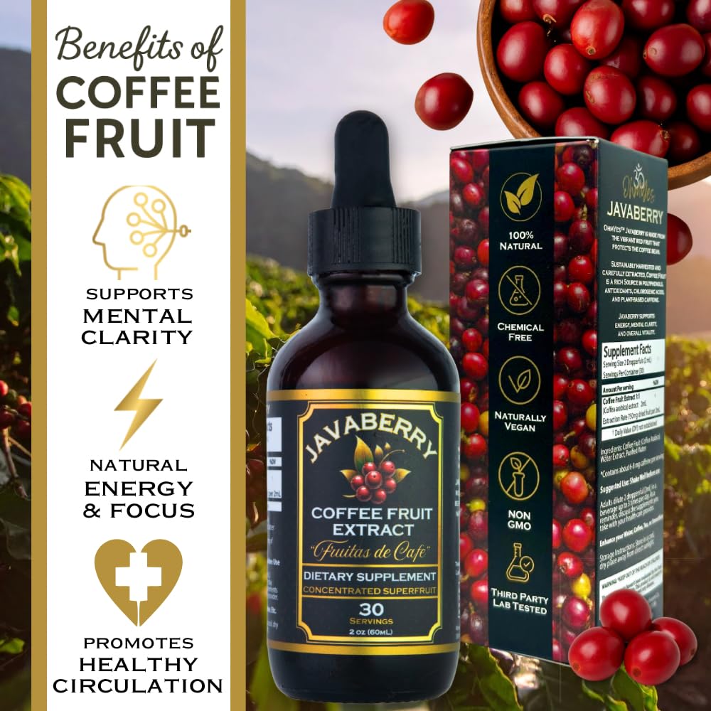 Close-up of Javaberry Coffee Fruit Extract bottle – 60ml