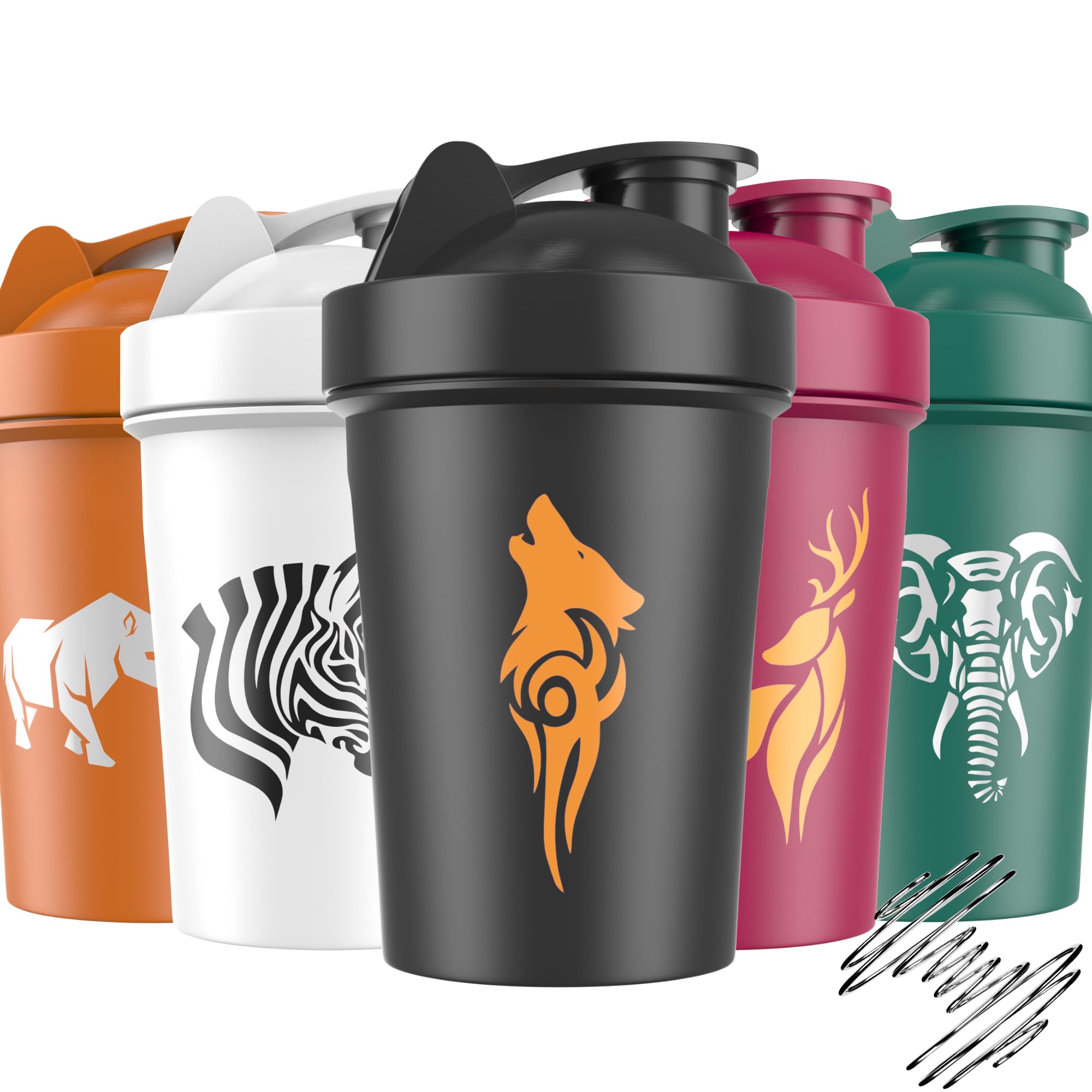 JEELA SPORTS 5-pack protein shaker bottles pack-shot for on-the-go hydration.