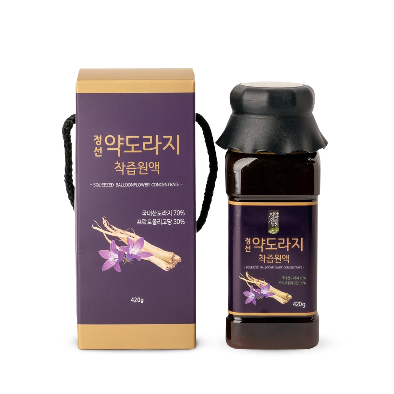 Hero image showing JEONGSEONSAWEE Balloonflower concentrate bottle and sticks