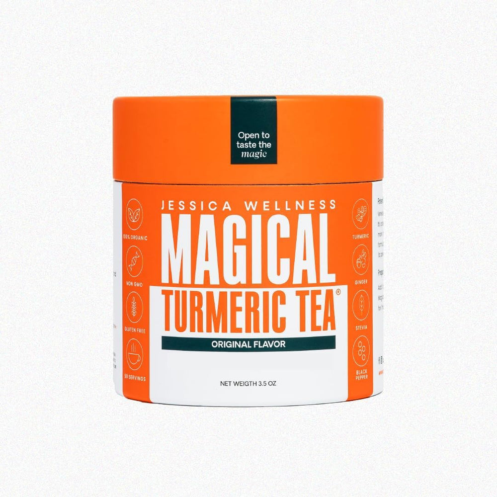 Front view of JESSICA WELLNESS Turmeric Tea Original tin